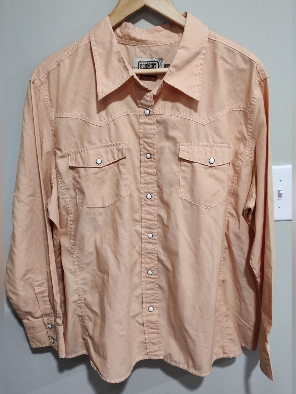 C.E. Schmidt Workwear, Peach, Pearl Snap Front Shirt, Women's Size 2XL, Western